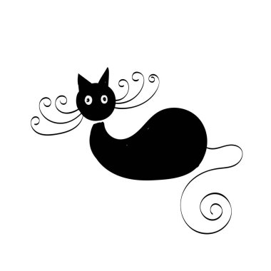 Basit Kedi Çizgisi Sanatı. Yazdırmak için Kara Kedi Silueti ya da poster, kart, broşür, dövme ya da tişört olarak kullanın