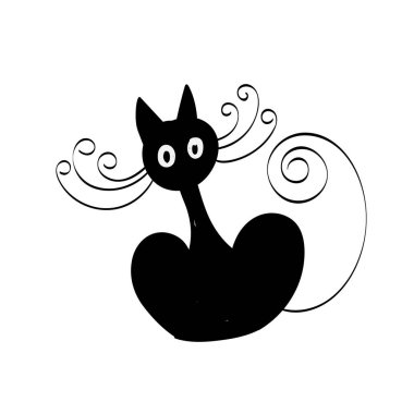 Basit Kedi Çizgisi Sanatı. Yazdırmak için Kara Kedi Silueti ya da poster, kart, broşür, dövme ya da tişört olarak kullanın