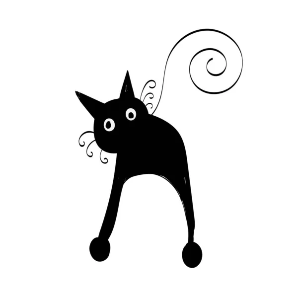 Simple Cat Line Art Silueta Gato Negro Para Imprimir Usar — Archivo Imágenes Vectoriales