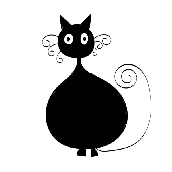 Просто Cat Line Art Силуэт Черной Кепки Печати Использования Качестве — стоковый вектор