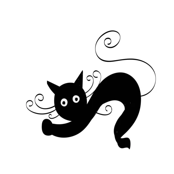 Simple Cat Line Art Silueta Gato Negro Para Imprimir Usar — Archivo Imágenes Vectoriales