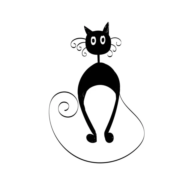 Simple Cat Line Art Black Cat Silhouette Print Use Poster — Stock Vector