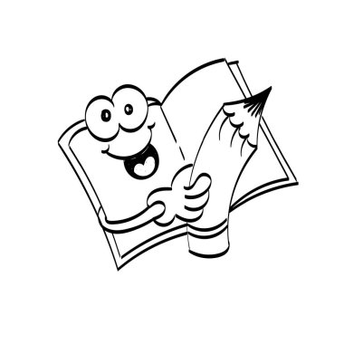 Kitap. Metin Kitabı. Okul Eğitim Konsepti. Çocuk boyama kitabı, boyama sayfaları, tişört baskısı, simge, logo, etiket, etiket.