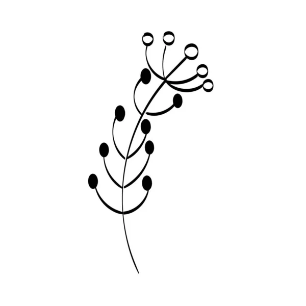 Zwarte Silhouetten Bloemen Kruiden Geïsoleerd Witte Achtergrond Handgetekende Schets Bloem — Stockvector