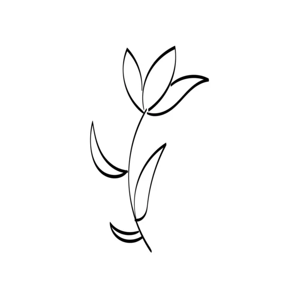Siluetas Negras Flores Hierbas Aisladas Sobre Fondo Blanco Dibujo Dibujado — Archivo Imágenes Vectoriales
