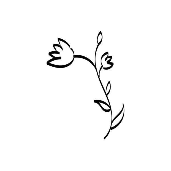 Silhouettes Noires Fleurs Herbes Isolées Sur Fond Blanc Croquis Fleur — Image vectorielle
