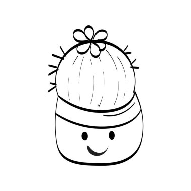 Cute Hand Drawn Cactus. Cactus Succulent flowerpot for print 