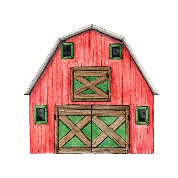Röd Lada Akvarell Illustration Vintage Stil Gård Ranch Lantlig Hus — Stockfoto