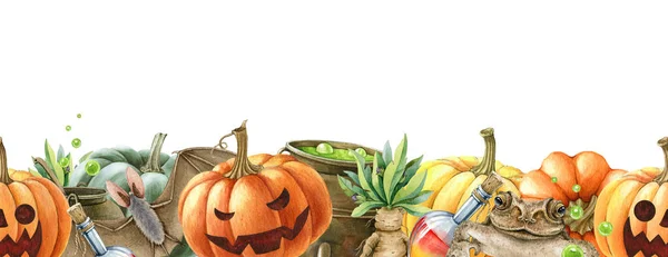 Halloween Čarodějnictví Styl Hladké Hranice Ilustrace Akvarelů Ručně Kreslené Dýně — Stock fotografie