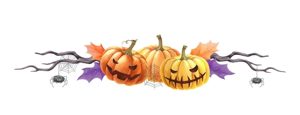 Halloween Dynia Straszny Wystrój Twarzy Ilustracja Akwareli Dekoracja Halloween Dyni — Zdjęcie stockowe