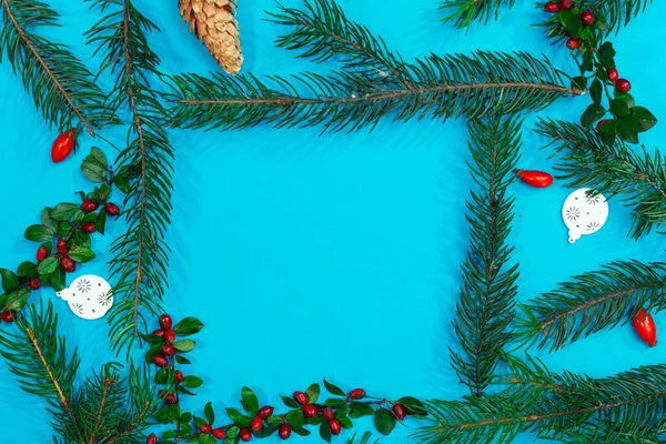 Christmas mockup for postcard with dry fruits, craft paper, gift box, handmade christmas toys