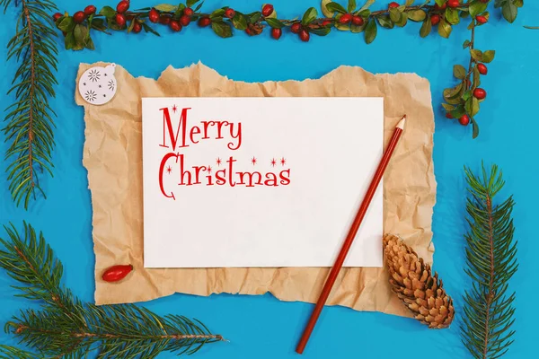 Maqueta Navidad Para Postal Con Frutas Secas Papel Artesanal Caja —  Fotos de Stock