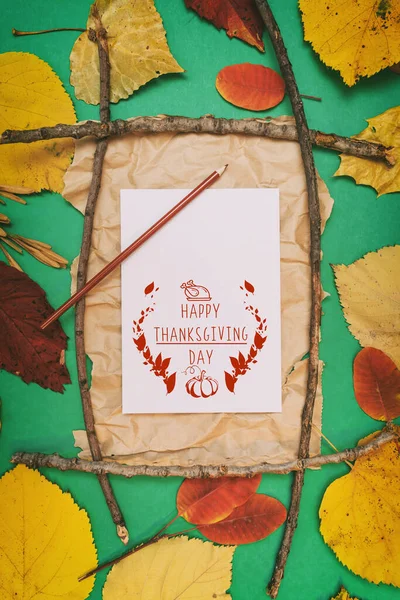 Thanksgiving Day Mockup Template Yellow Leaves Frame — Stock Photo, Image