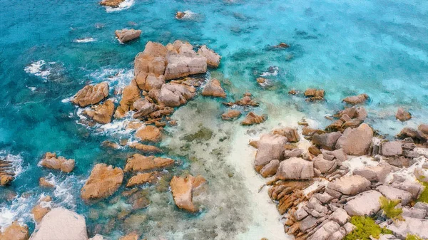 Piedras Del Océano Azul Pastel Costero Lienzo Pintura Óleo — Foto de Stock