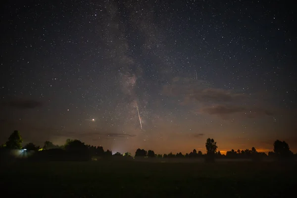 夏の夜の森の上にミルキーな方法で夜空 ロイヤリティフリーのストック画像