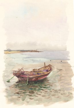 Göl üzerinde çizim tekne