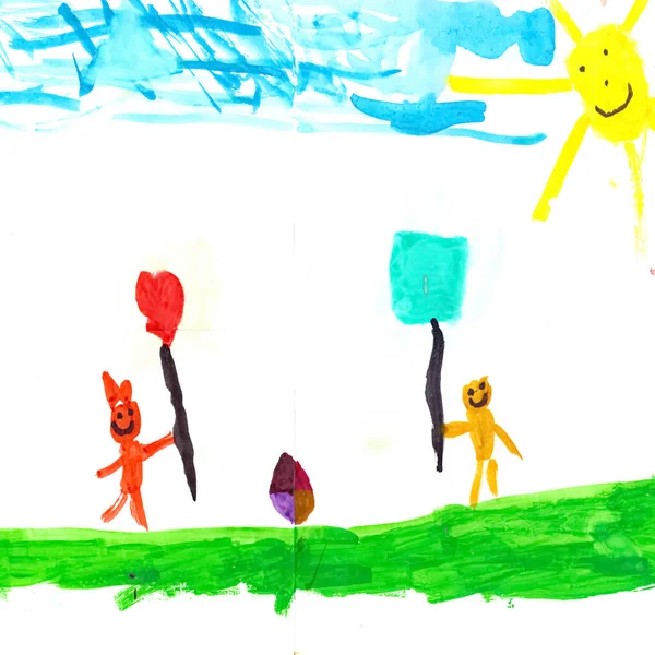 Дитяче Мистецтво Малюнок Дитячі Картини Кольорові Папері — стокове фото