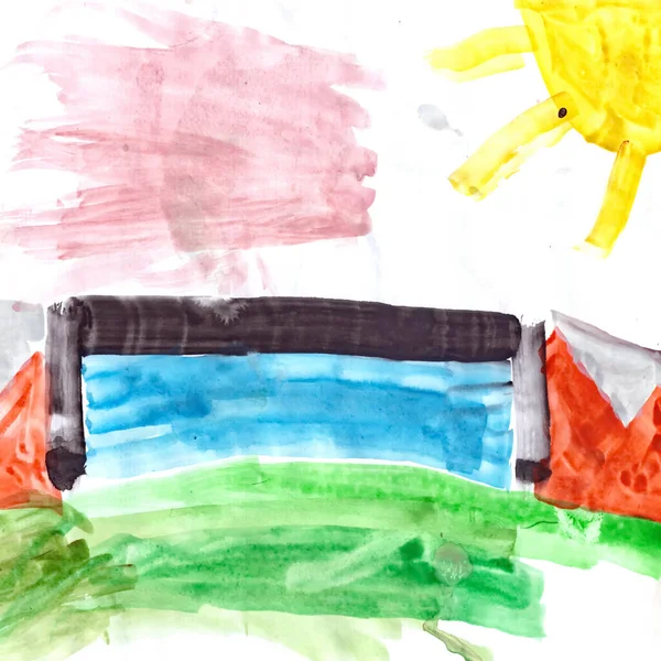 Dibujo Del Arte Del Bebé Imágenes Infantiles Coloreadas Papel —  Fotos de Stock
