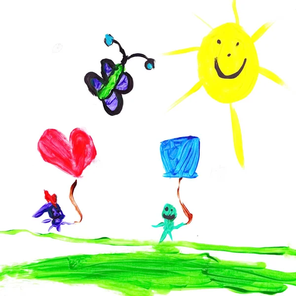 Baby Art Zeichnet Kinderbilder Auf Papier Gefärbt — Stockfoto