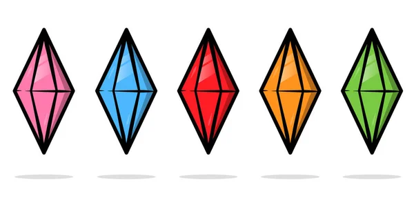Conjunto Ícones Diamante Multi Cor Pedras Preciosas Cristais Símbolo Ilustração — Vetor de Stock