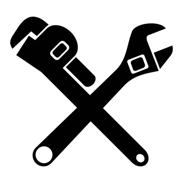 Křížový Nastavitelný Klíč Ikona Klíče Pracovní Nástroje Černá Silueta Vektor — Stockový vektor