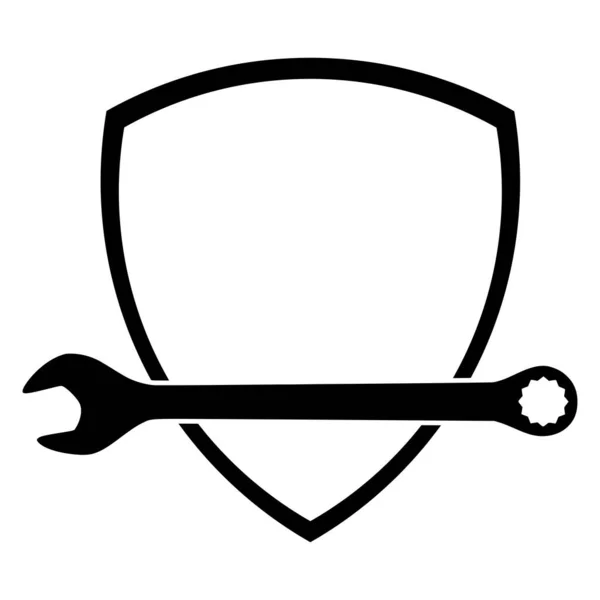 Λογότυπο Εταιρείας Υδραυλικών Κατασκευαστικών Έργων Βιομηχανικό Κλειδί Και Σύμβολο Ασπίδας — Διανυσματικό Αρχείο