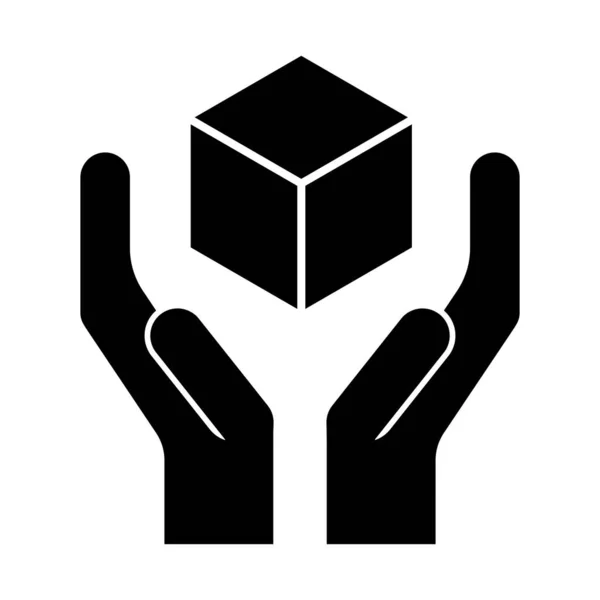 Poignée Avec Symbole Soin Deux Mains Tenant Boîte Carton Icône — Image vectorielle