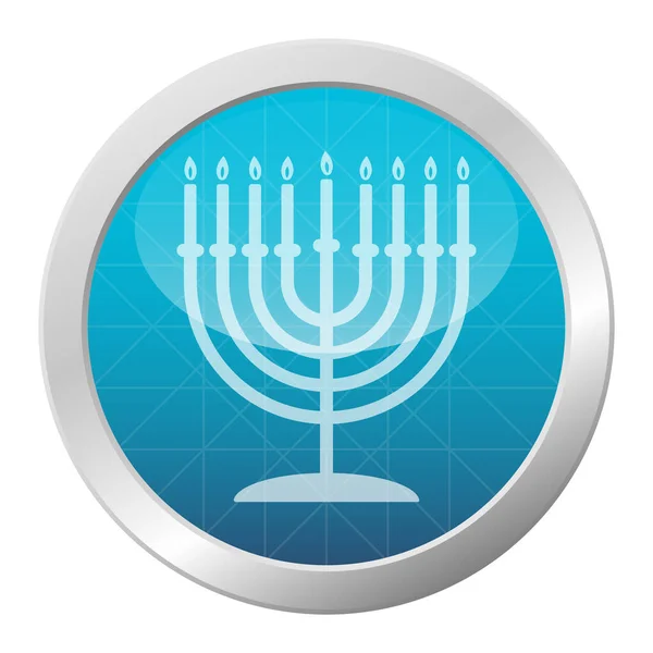 Menorah Hanukkah Jewish Holiday Icon Isolated Light Blue Shiny Circle — Stock Vector