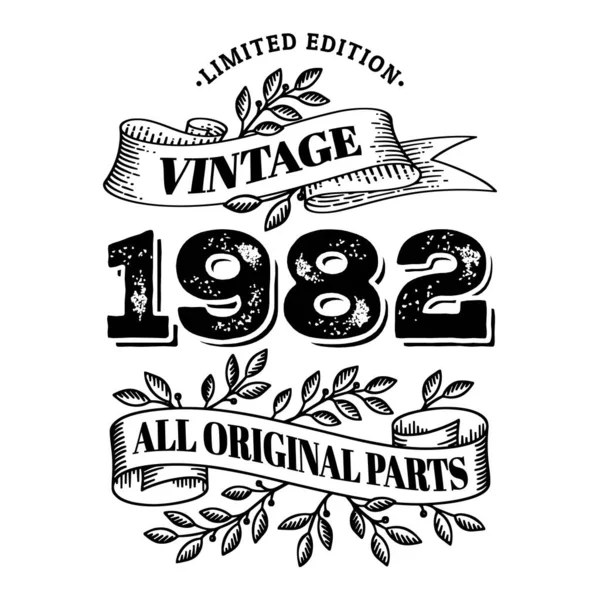 1982 Édition Limitée Vintage Toutes Les Pièces Origine Shirt Carte — Image vectorielle