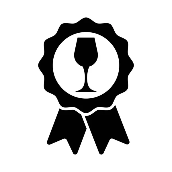 Wine Glass Ribbon Badge Logo Wine Store Business Cellar Quality — ストックベクタ