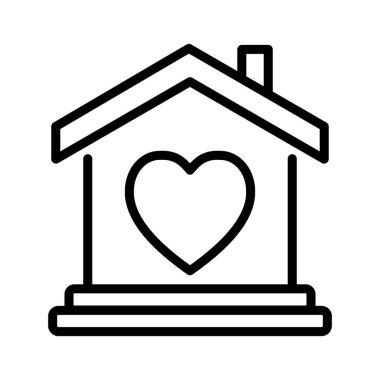 Güzel ev ikonu. Ev ve kalp çizgisi ikonu. Aile, Destek, Aşk, Gayrimenkul ve Konut Koruma kavramları.