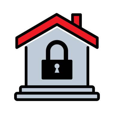 Beyaz arka planda kilitleme evi simgesi. Ev koruma konsepti kilitlendi. Vektör illüstrasyonu. 