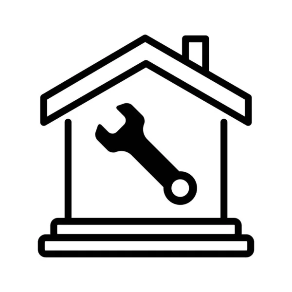 Casa Con Icono Llave Inglesa Aislada Sobre Fondo Blanco Icono — Vector de stock