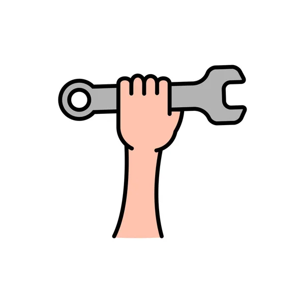 Ruka Drží Ikonu Klíče Opravářský Klíč Ruce Vektorové Ilustrace Izolované — Stockový vektor