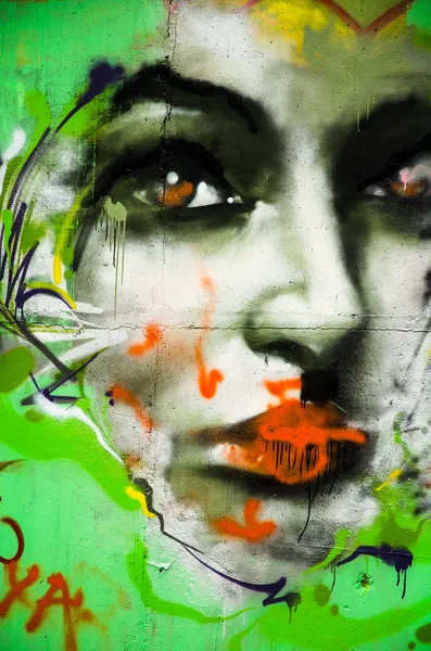 Vrouw gezicht graffiti tekening Stockfoto