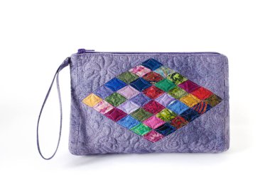 Multi-colored rhombus pattern patchwork mini zipper bag