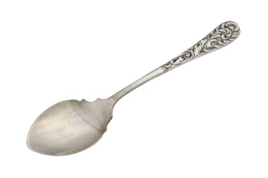 Metal tatlı kaşığı, kesilmiş, fotoğraf yığını.