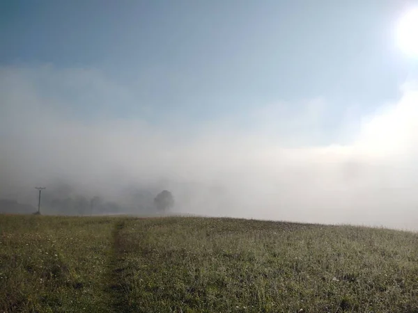 Schöne Berglandschaft Mit Nebel — Stockfoto