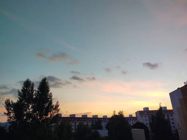 Coucher Soleil Coloré Sur Les Bâtiments Ville Slovaquie — Photo