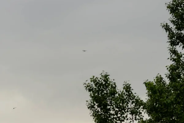 Avião Voando Céu Nublado — Fotografia de Stock