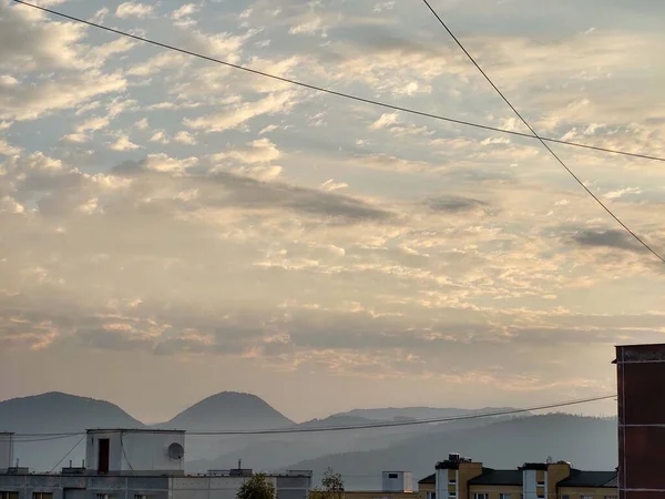 Blick Auf Die Europäische Stadt Bei Sonnenuntergang — Stockfoto