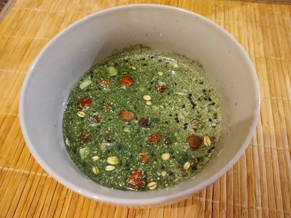 Nahaufnahme Von Köstlicher Grüner Suppe — Stockfoto