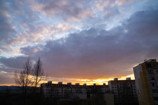 Magnifique Coucher Soleil Sur Ville Européenne — Photo