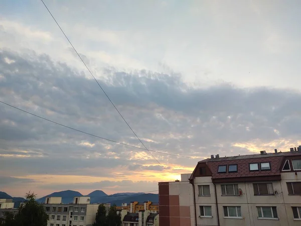 Coucher Soleil Coloré Sur Les Bâtiments Ville Slovaquie — Photo