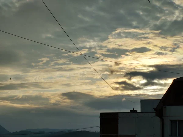 Blick Auf Die Europäische Stadt Bei Sonnenuntergang — Stockfoto