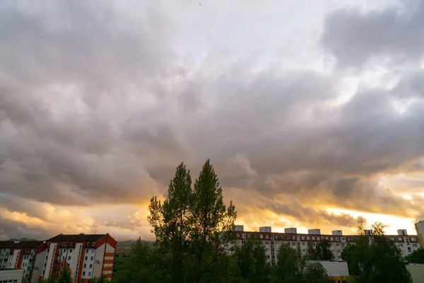 Magnifique Coucher Soleil Sur Ville Européenne — Photo