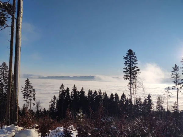 Vackert Vinterlandskap Berg Med Moln — Stockfoto