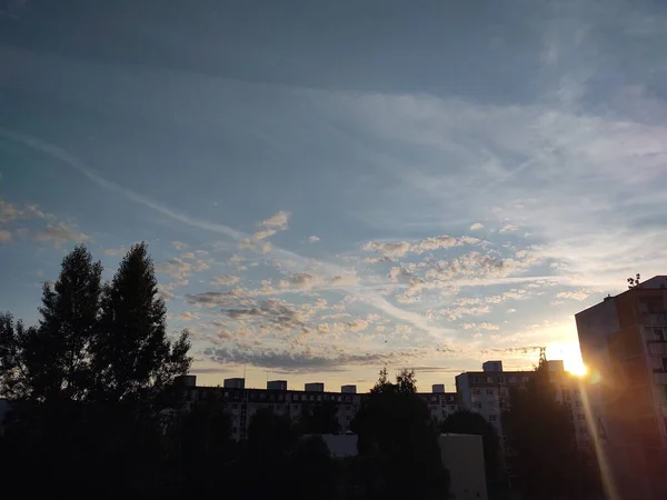 Tramonto Colorato Sugli Edifici Della Città Slovacchia — Foto Stock