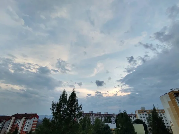 Zicht Europese Stad Bij Zonsondergang — Stockfoto