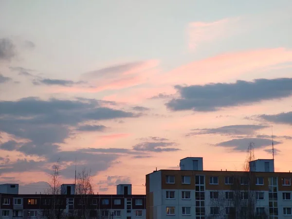 Uitzicht Europese Stad Bij Zonsondergang — Stockfoto